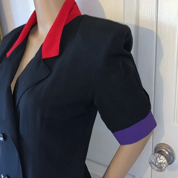 Vtg 80’s mini DRESS purple red black short sleeve New Wave S M - Picture 3 of 10